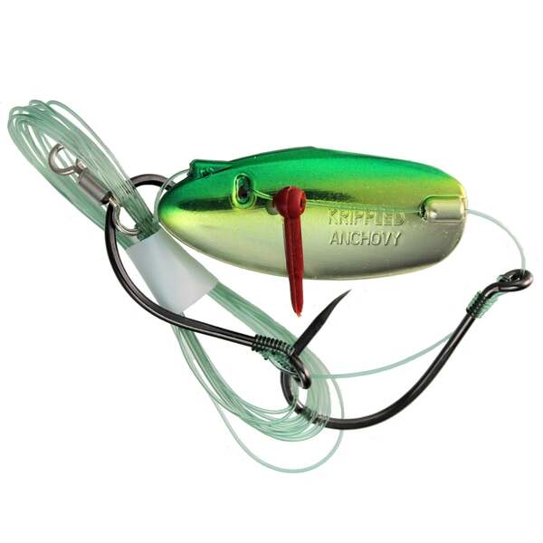 Krippled Anchovy Barbless Tandem, #400 Lemon-Lime on Gold