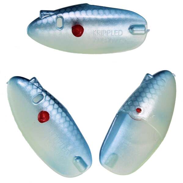 Krippled Anchovy Unrigged 3-pack, #604-Silver/Blue Scale on Glow